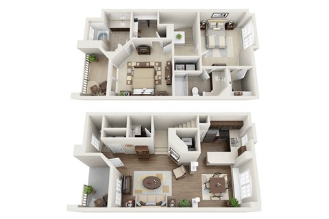 Floor plan for 2 beds, 2.5 baths, 1242 sqft